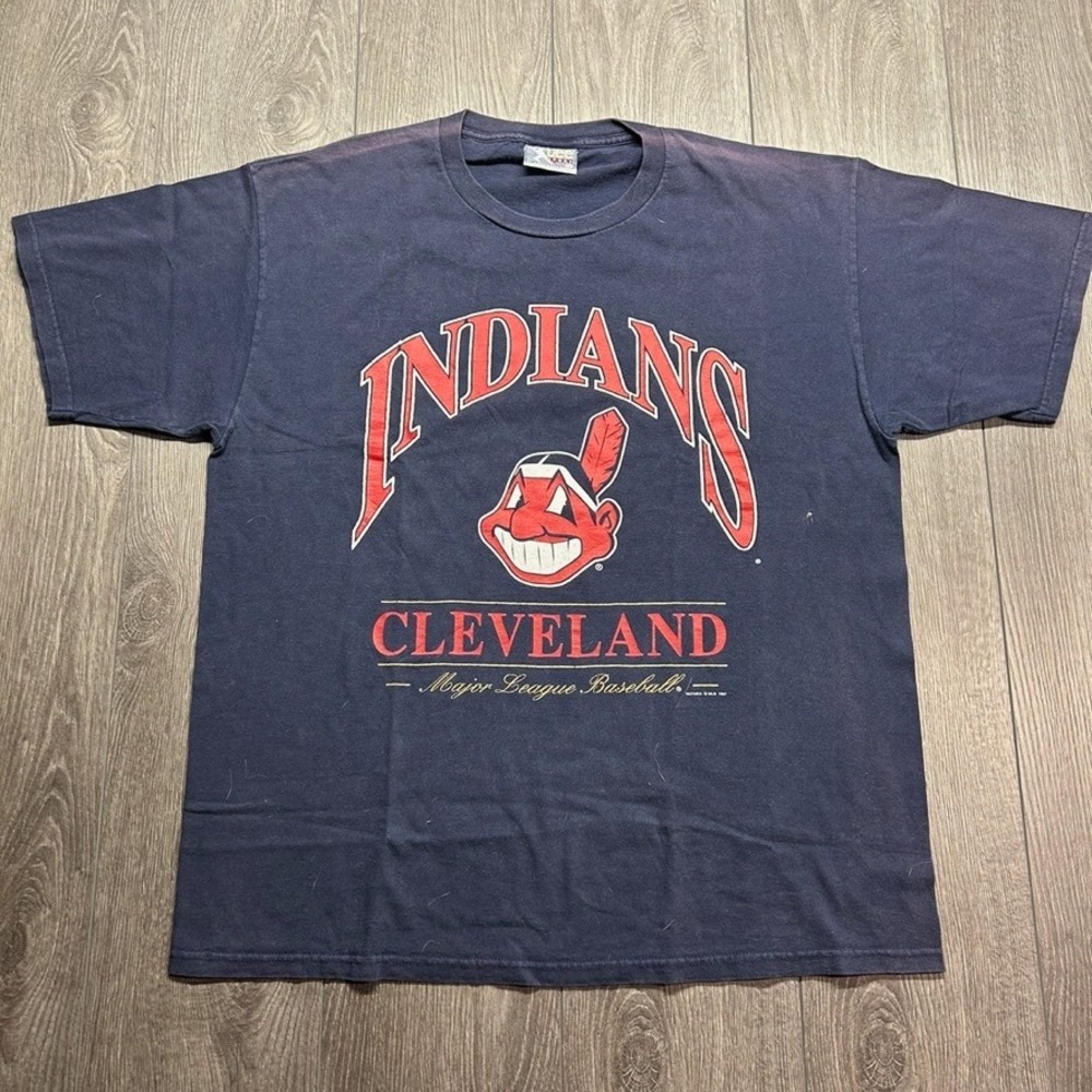 Vintage 1997 Cleveland Indians Lee Sport T-Shirt Navy Blue Chief Wahoo XL MLB